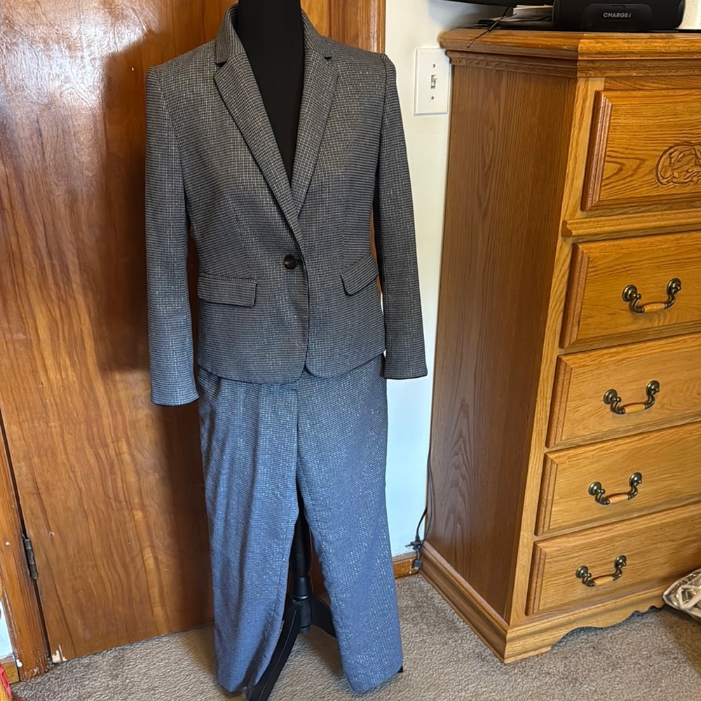 Navy/Gray Shiny Checkered Blazer and Pants Suit